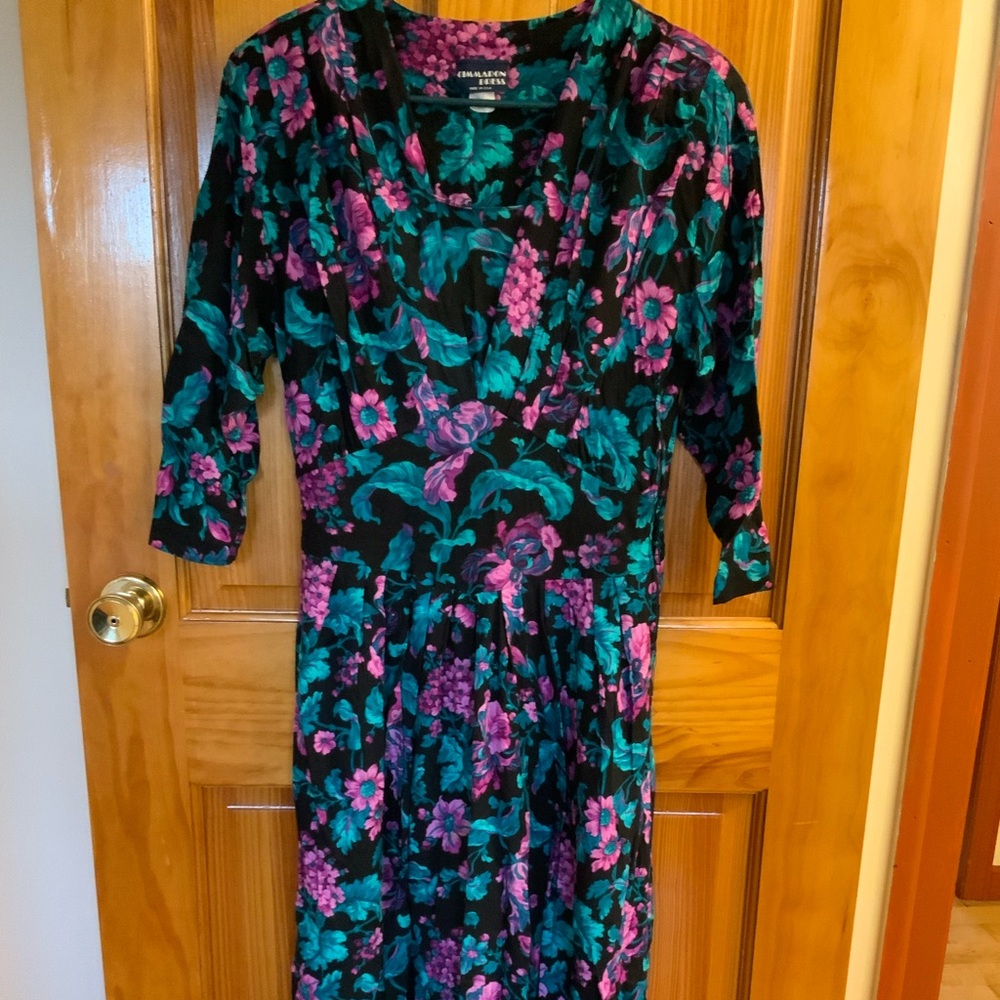 Vintage Cimmaron Floral Black and Purple Women's Dress